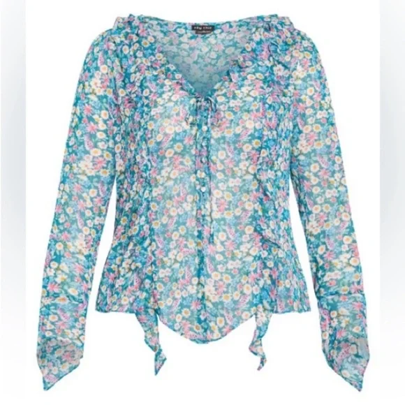 CITY CHIC Lidia Ruffle Disty Swirl Print Top. 20. NWT. - Picture 5 of 15